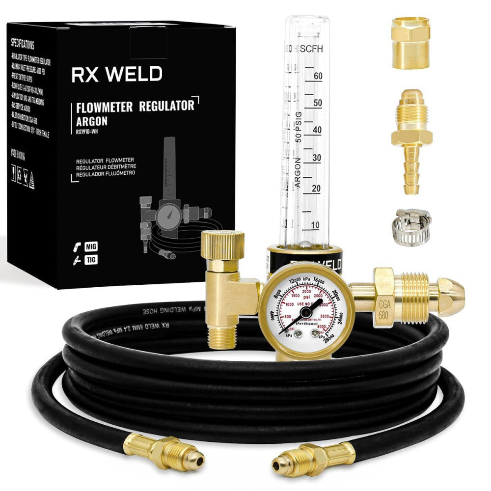 Argon Regulator Flow Meter Gas Regulator Gauge for Mig Tig Weld with Gas Hose We