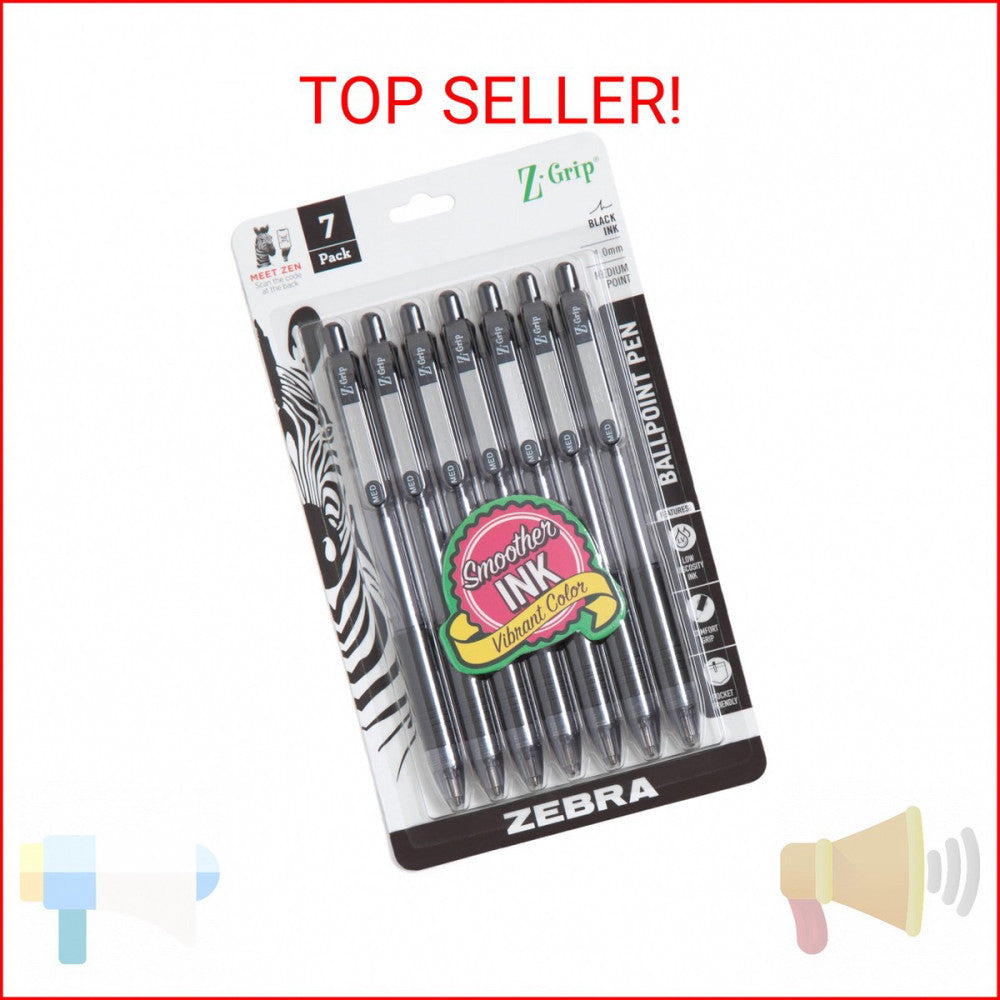 Zebra Pen Z-Grip Retractable Ballpoint Pen, Smooth-Flowing Black Ink, 1.0mm Medi