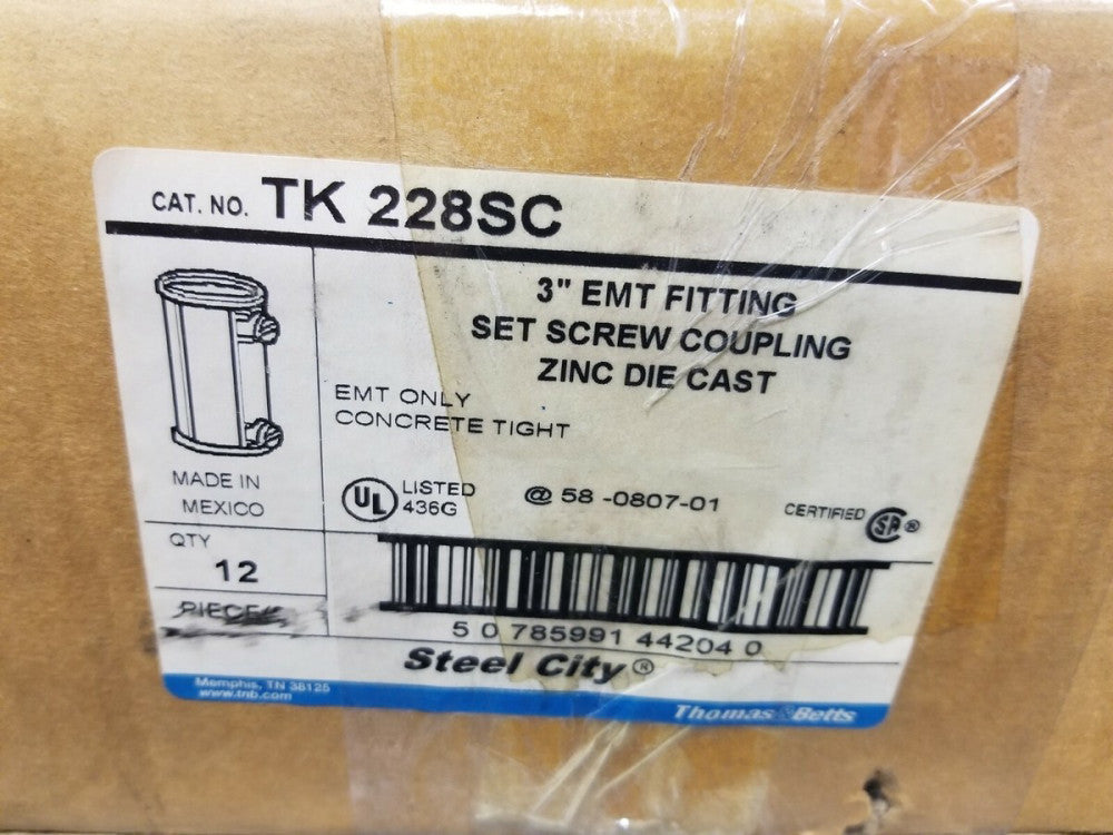 (12) NEW THOMAS & BETTS 3" EMT FITTING SET SCREW COUPLING ZINC DIE CAST TK228SC