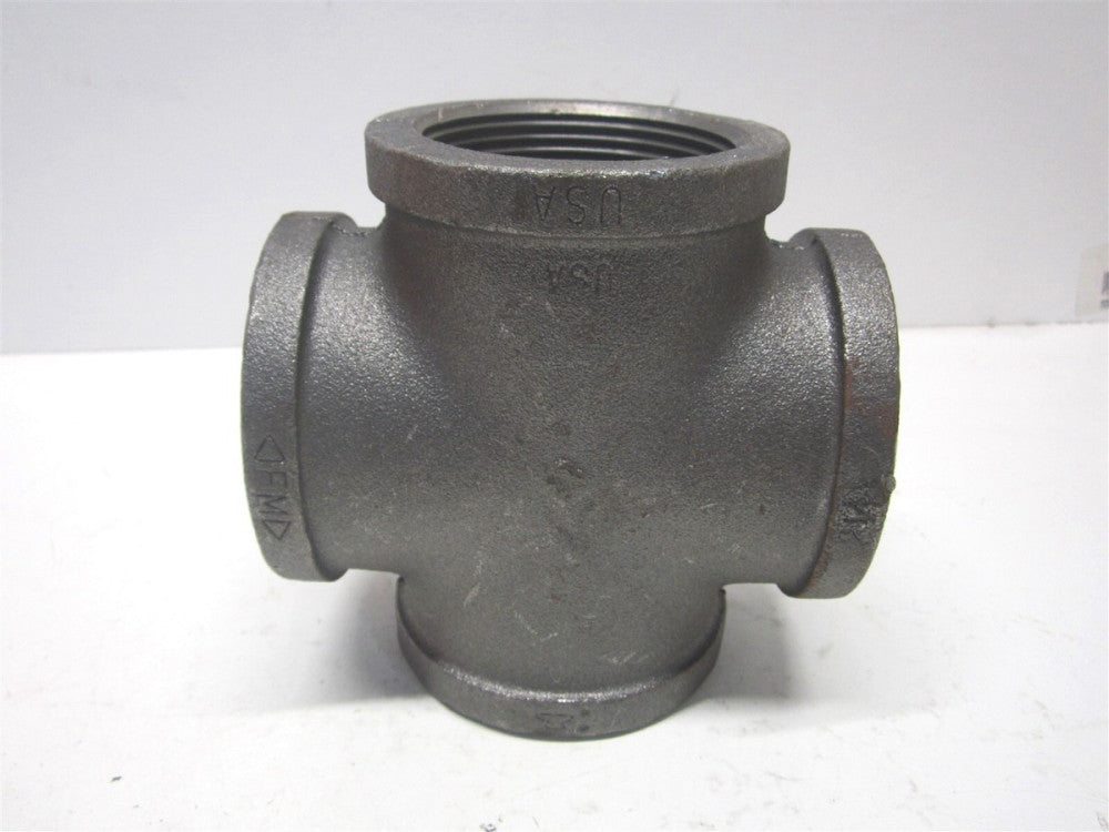 (DB180 65) 2-1/2" NPT Malleable Iron Threaded Black Cross Fitting 