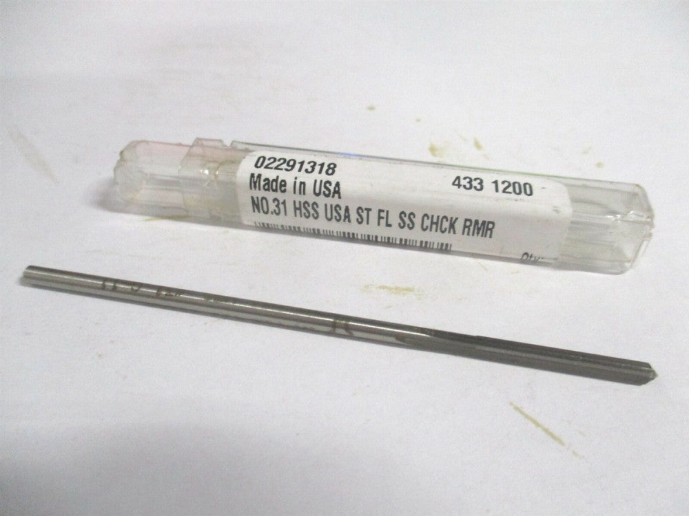 (433-0.1200) #31 7/8" x 3-1/2" OAL Straight Shank HSS 4-Flute Chucking Reamer 