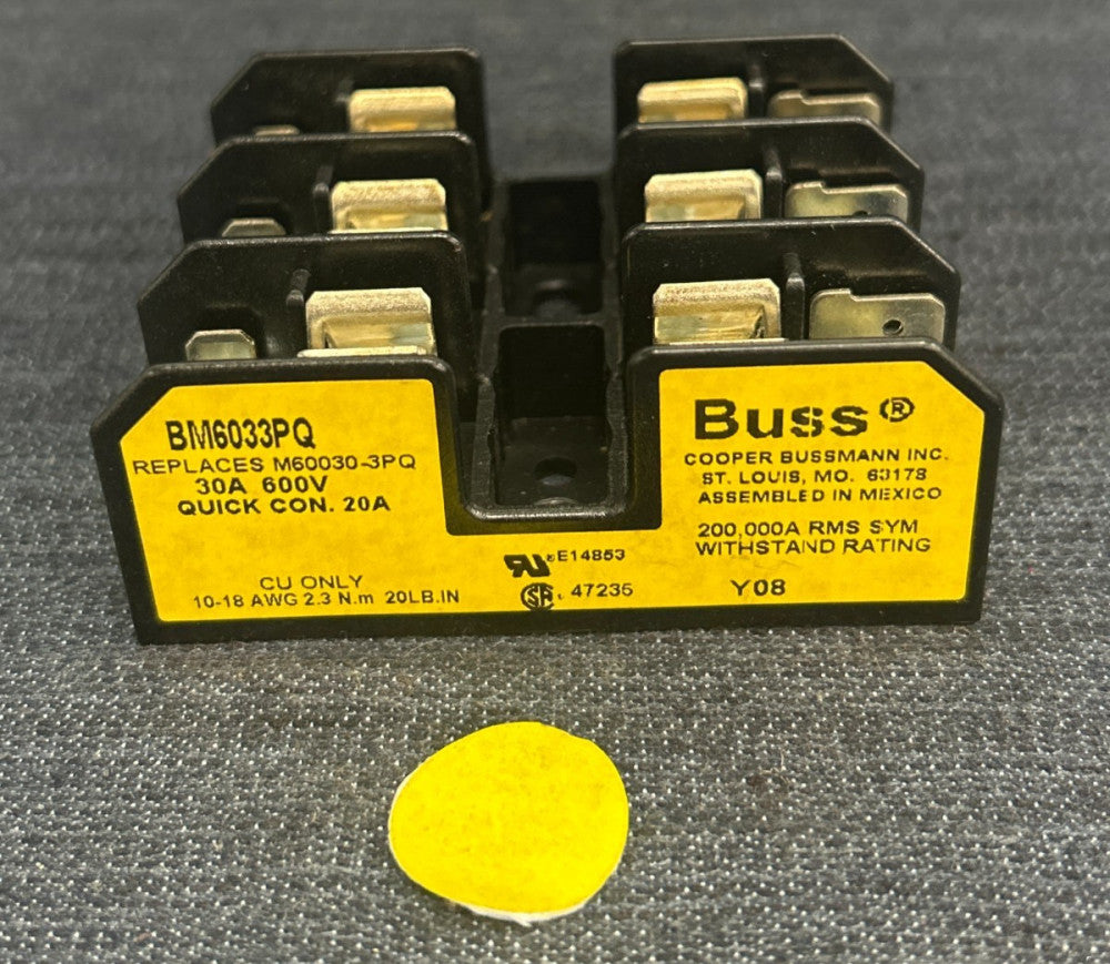 BUSS FUSE HOLDER BM6033PQ  3 POLE 30A 600V QUICK CONNECT 20A