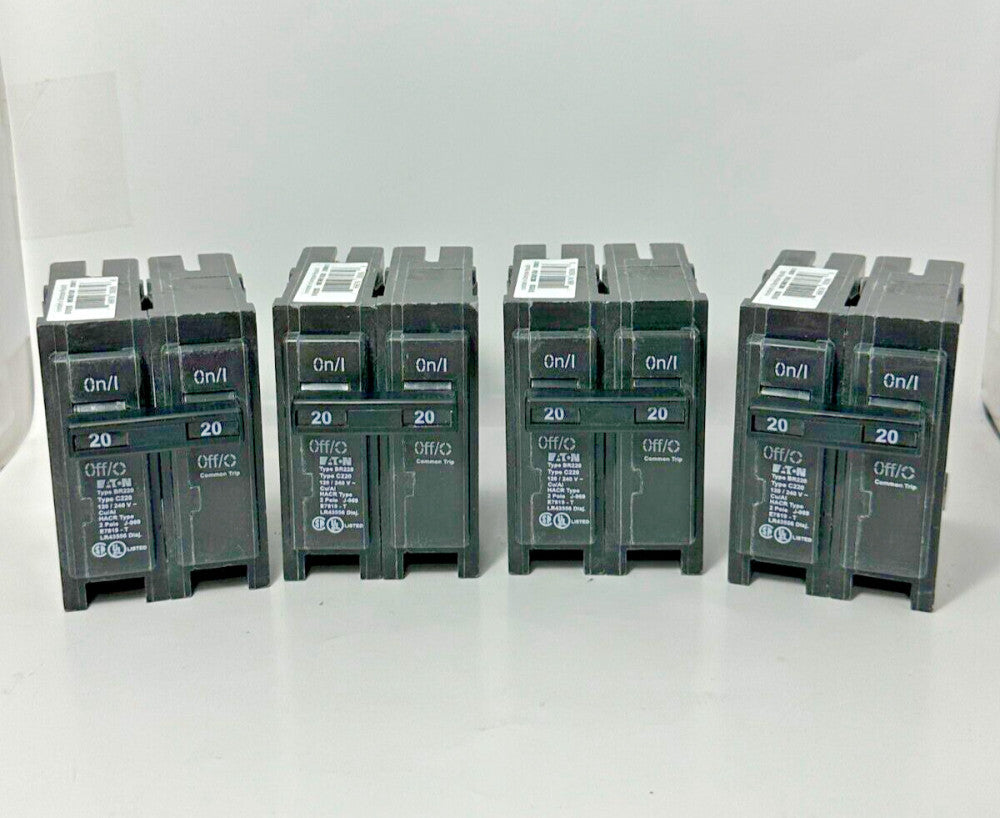 (Box of 4) Eaton Type BR BR220 C220 2-Pole 20 Amp Circuit Breakers