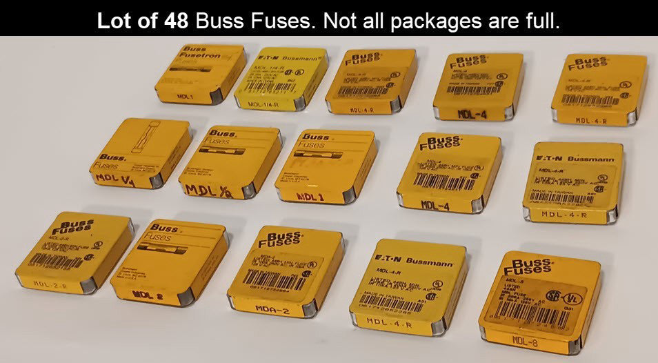48 Fuses - Buss Glass Tube Fuses, Varying Sizes / MPN's, Not All Packs Are Full