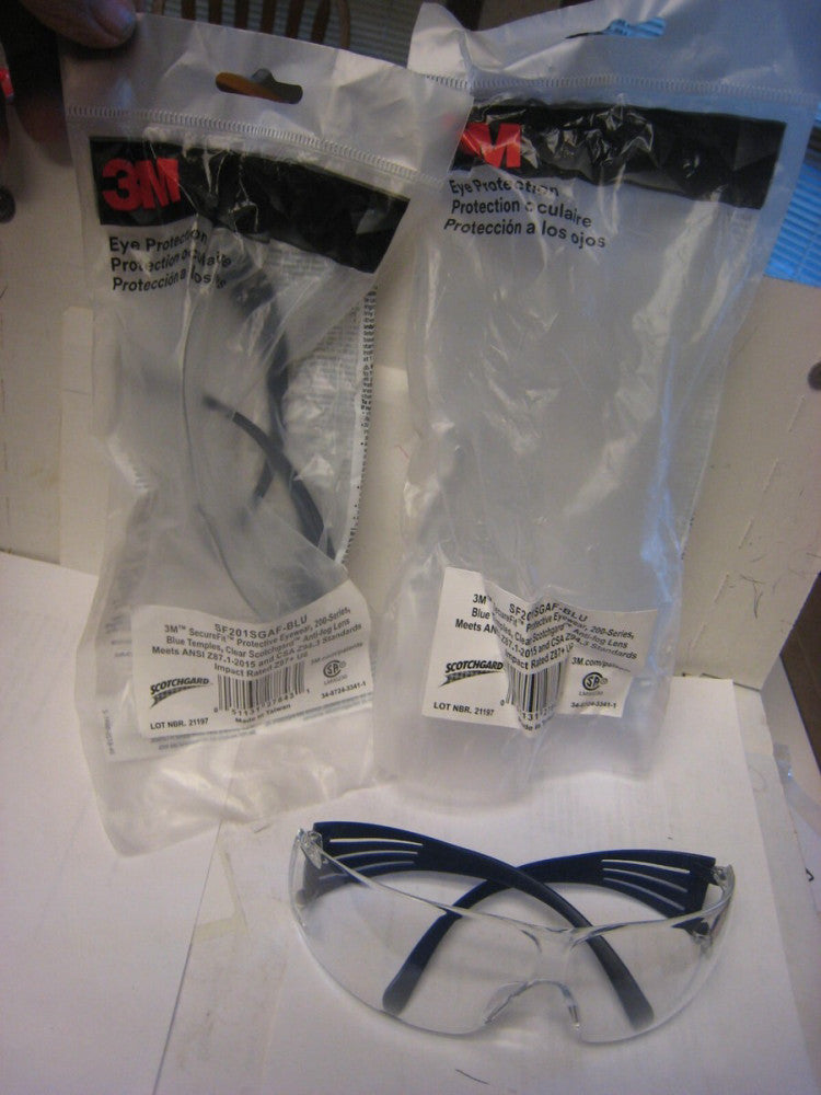 2 --3M SecureFit 200 Series SF201SGAF-BLU, Blue Temples, Clear Scotchgard