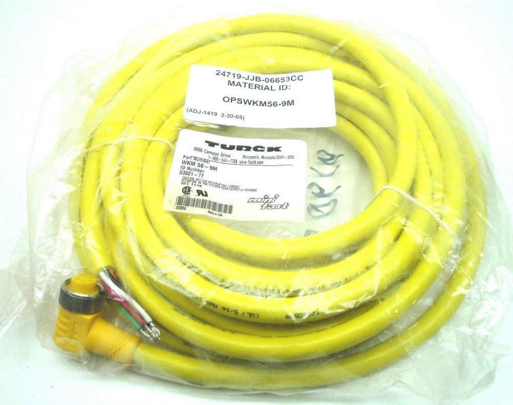 Turck    WKM56-9M   Mini Fast Single End Molded Cord    U3501-77   WKM 56  NEW