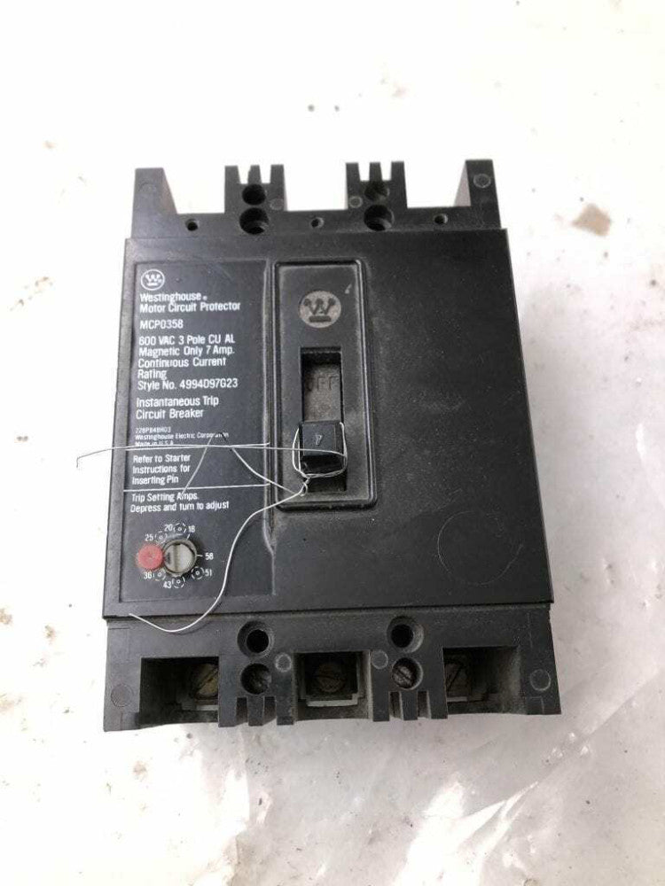 Westinghouse MCP0358 7A 3 Pole Magnetic Circuit Breaker 600VAC