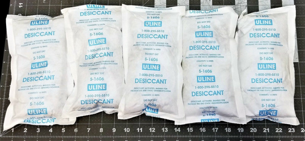 (5) TYVEK BAG CLAY DESICCANTS 5.75” X 10” X 1.5” (protects 13.33 cu.ft.per bag)