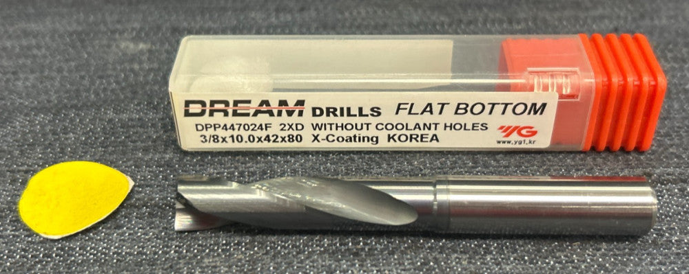 YG-1  2 FLUTE FLAT BOTTOM CARBIDE DRILL BIT  DPP447024F 2XD   3/8X1.02X42X80