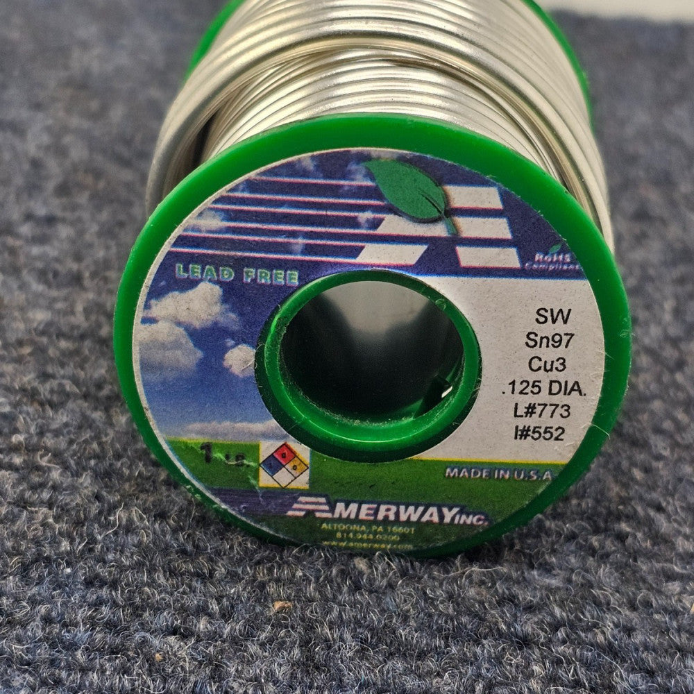 Amerway SN97 CU3: .125inch 3.2mm Diameter Solid Solder 1Lb Lead-Free Solder 773
