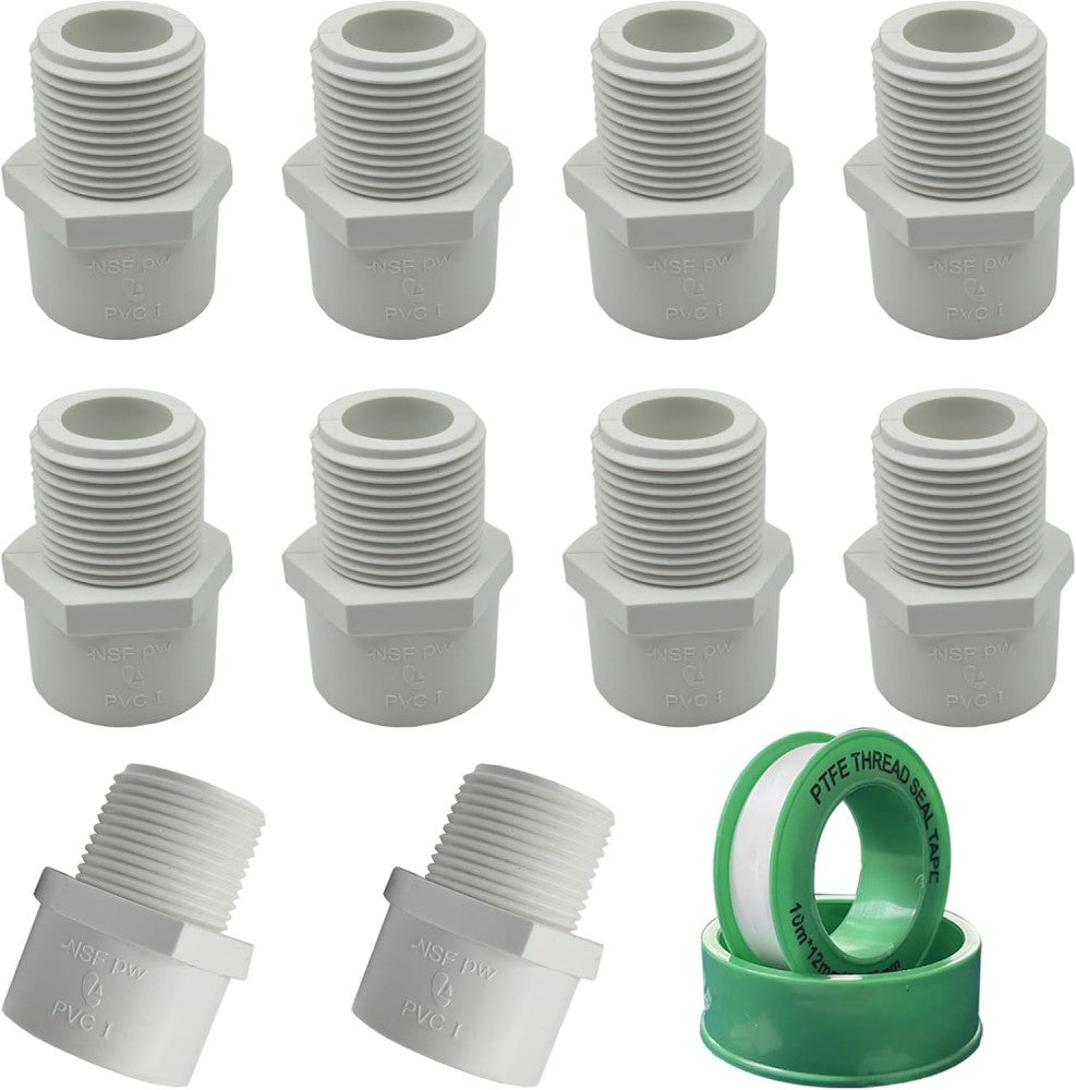 10Pcs 1/2 Inch NPT Male Thread PVC Pipe Fitting Adapter Connector(Socket X NPT M