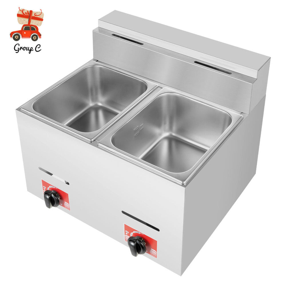 12L Commercial Propane Deep Fryer Countertop Gas Fryer & 2Baskets LPG + 2 Lids