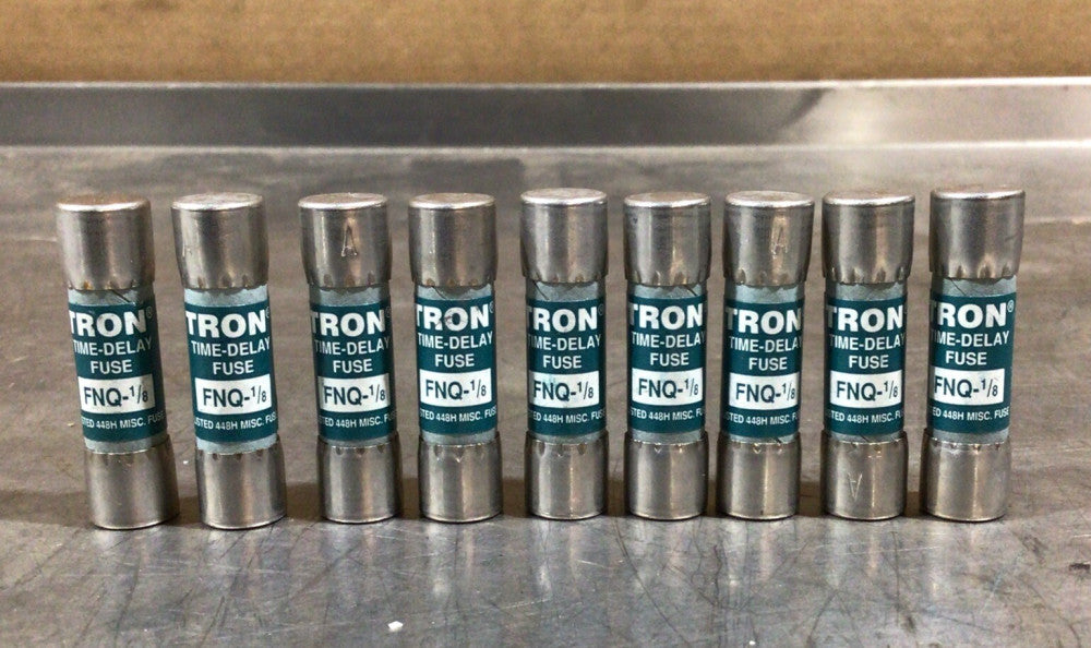Lot of 9, Bussmann Tron FNQ-1/8 Fuses, 500Vac, Time Delay