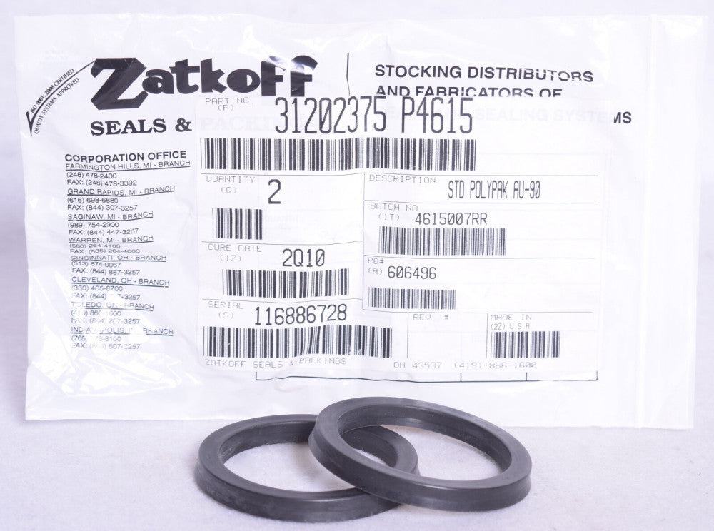 2 Count Zatkoff Seals 31202375 P4615 STD POLYPAK AU-90