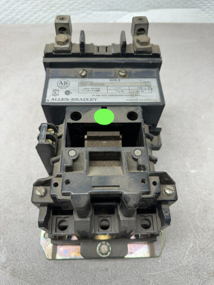 USED ALLEN-BRADLEY SIZE 3 CONTACTOR 500-DOD920 SERIES A **NO COIL**