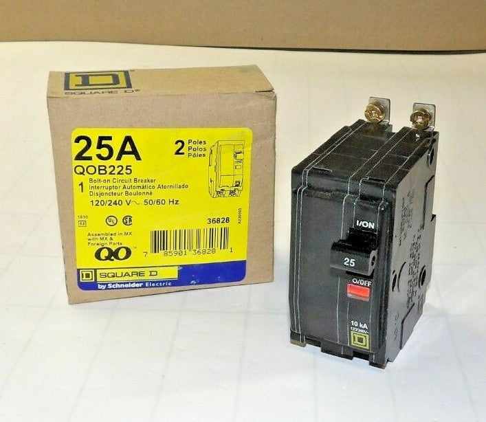 New Square D 25 Amp Bolt-On Circuit Breaker 120 / 240 VAC 2 Pole  QOB225
