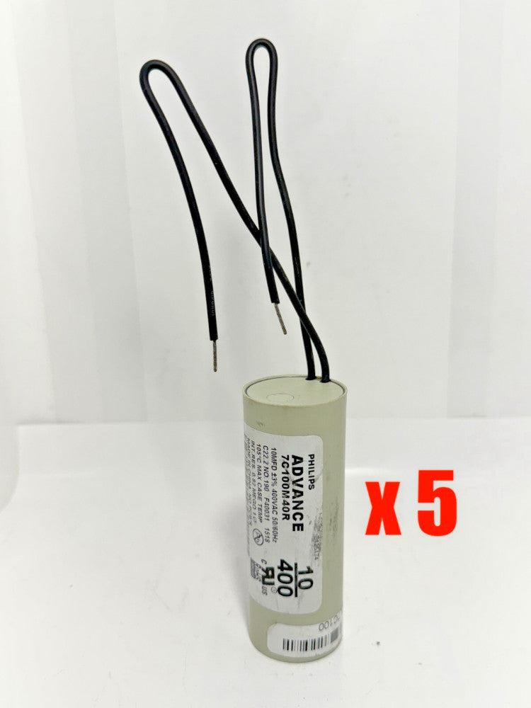 (Lot of 5) Philips ADVANCE 7C100M40R 10MFD +-3% 400VAC 50/60Hz