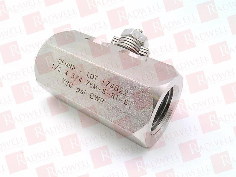 GEMINI VALVE 1/2 X 3/4 76M-6-RT-6-Z / 12X3476M6RT6Z (BRAND NEW)