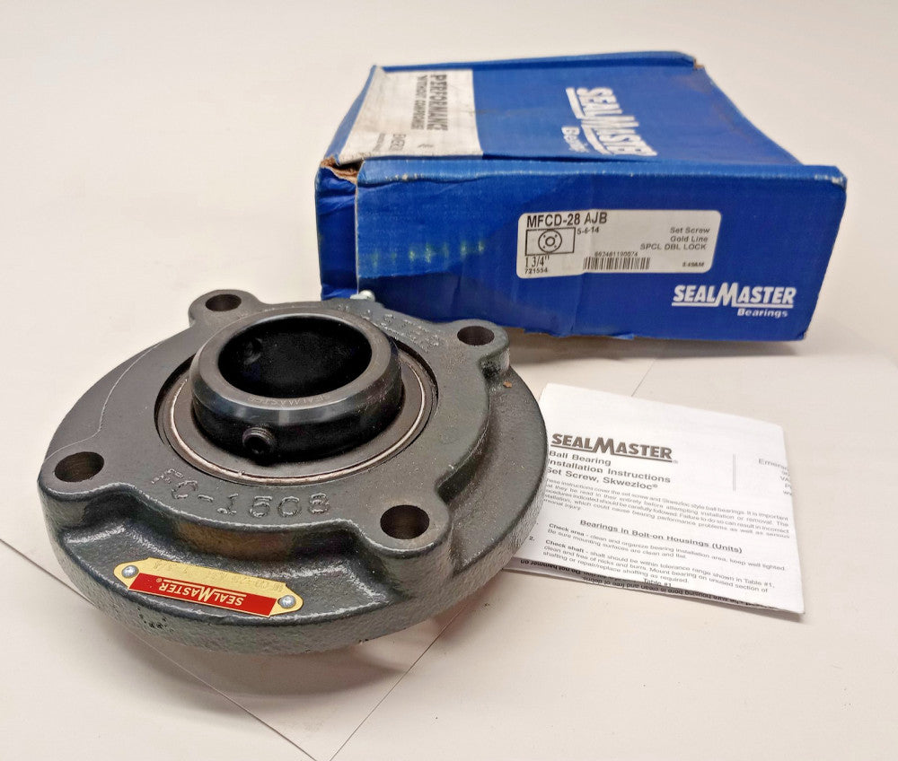 SealMaster 702334 Flange-Mount 4-Bolt Piloted Bearing MFCD-28 1-3/4 (AJB)