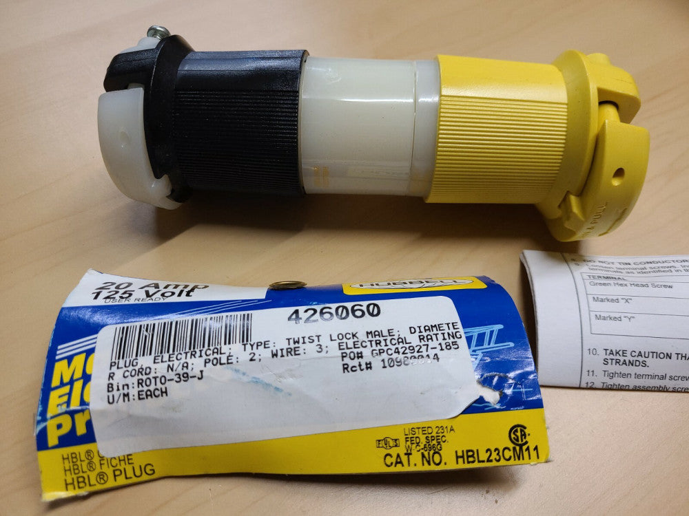 Hubbell HBL23CM11 & HBL2313 Twist Lock Plug & Connector Set