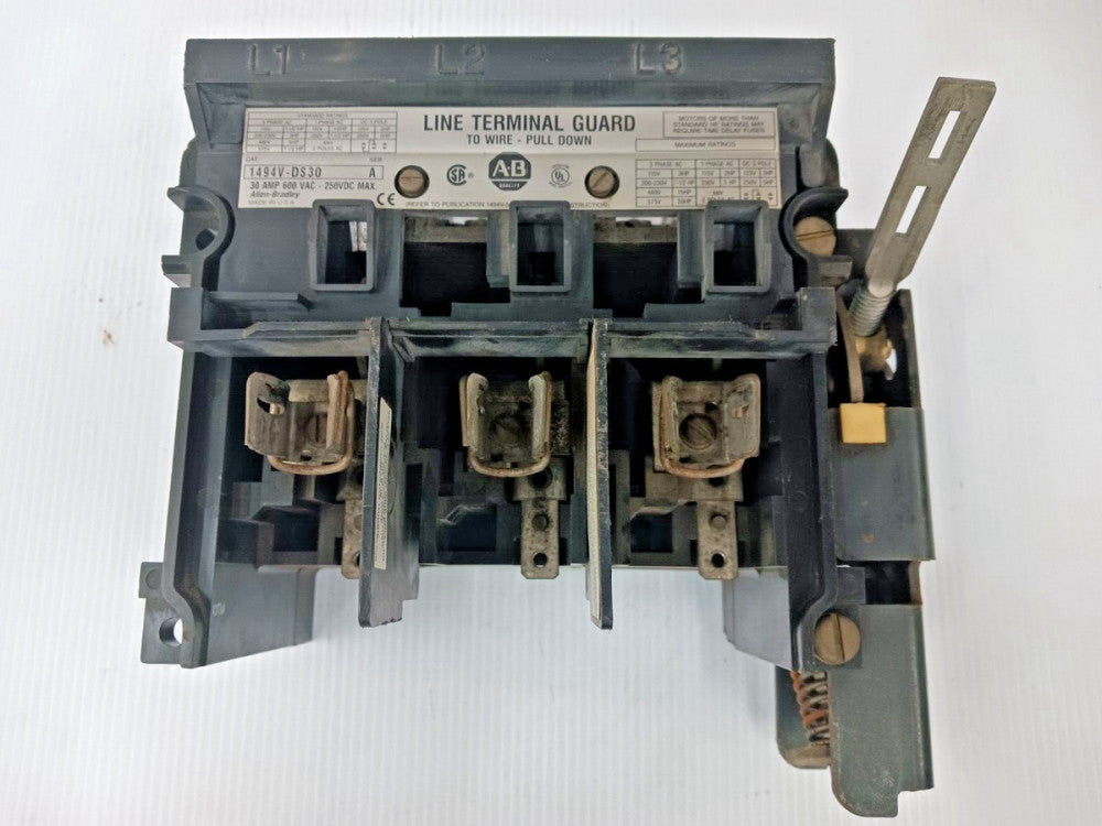 ALLEN BRADLEY 30 AMP DISCONNECT SWITCH 600 VAC 3 PHASE 3 POLE 1494V-DS30