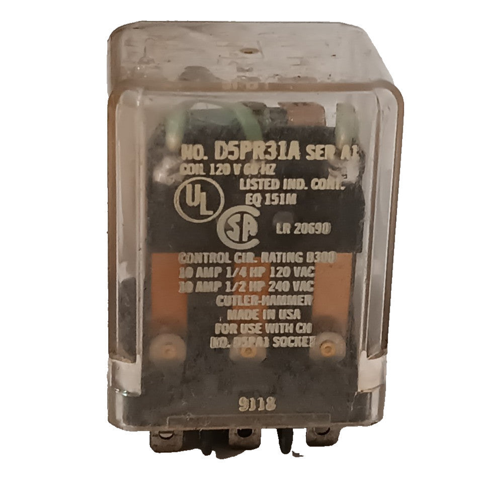 Cutler-Hammer D5PR31A Ser A1 gen. purpose relay 120V Coil, 60Hz, 10A Made in USA