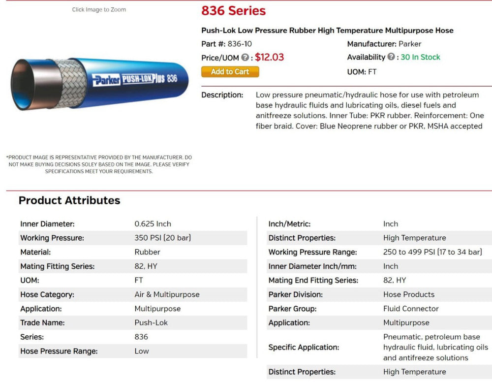 22 FT 10AN Blue 5/8” Push Lok Fuel, Oil Coolant Multipurpose High Temp Hose