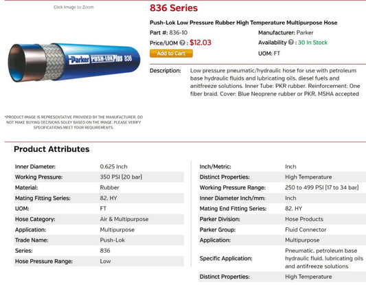 22 FT 10AN Blue 5/8” Push Lok Fuel, Oil Coolant Multipurpose High Temp Hose