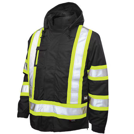 Tough Duck S42631 Men's Hi-Vis 5-In-1 Safety Jacket, 300D Poly Oxford With Pu