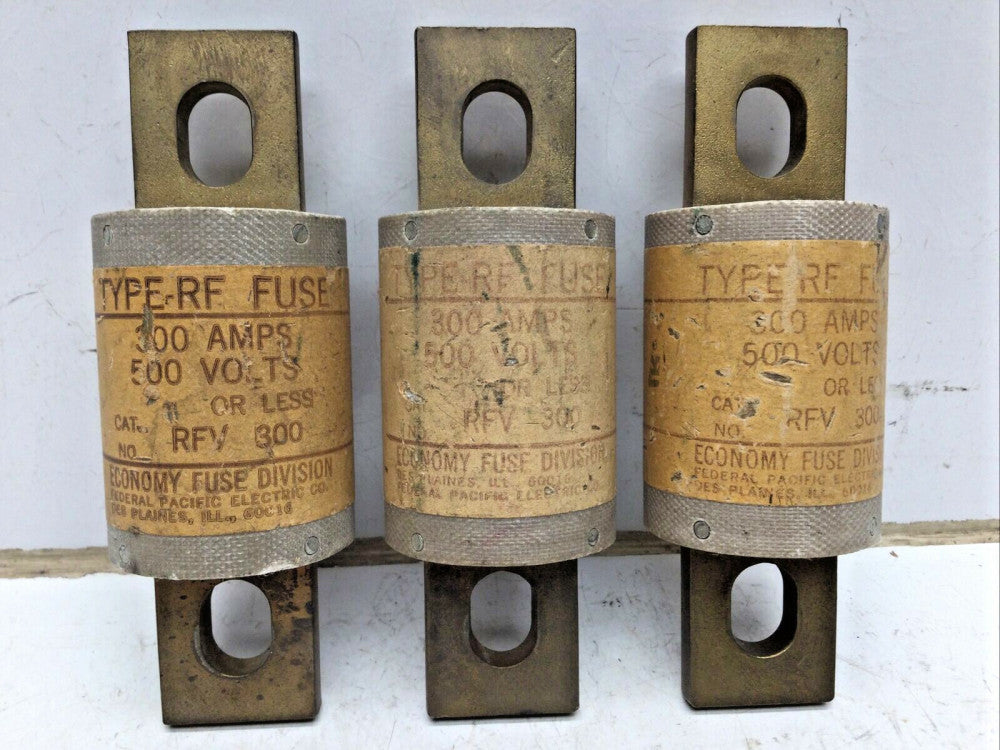 ECONOMY FUSE DIVISION RFV 300 TYPE RF FUSE 300 AMP 500VAC RFV300 (LOT of 3)