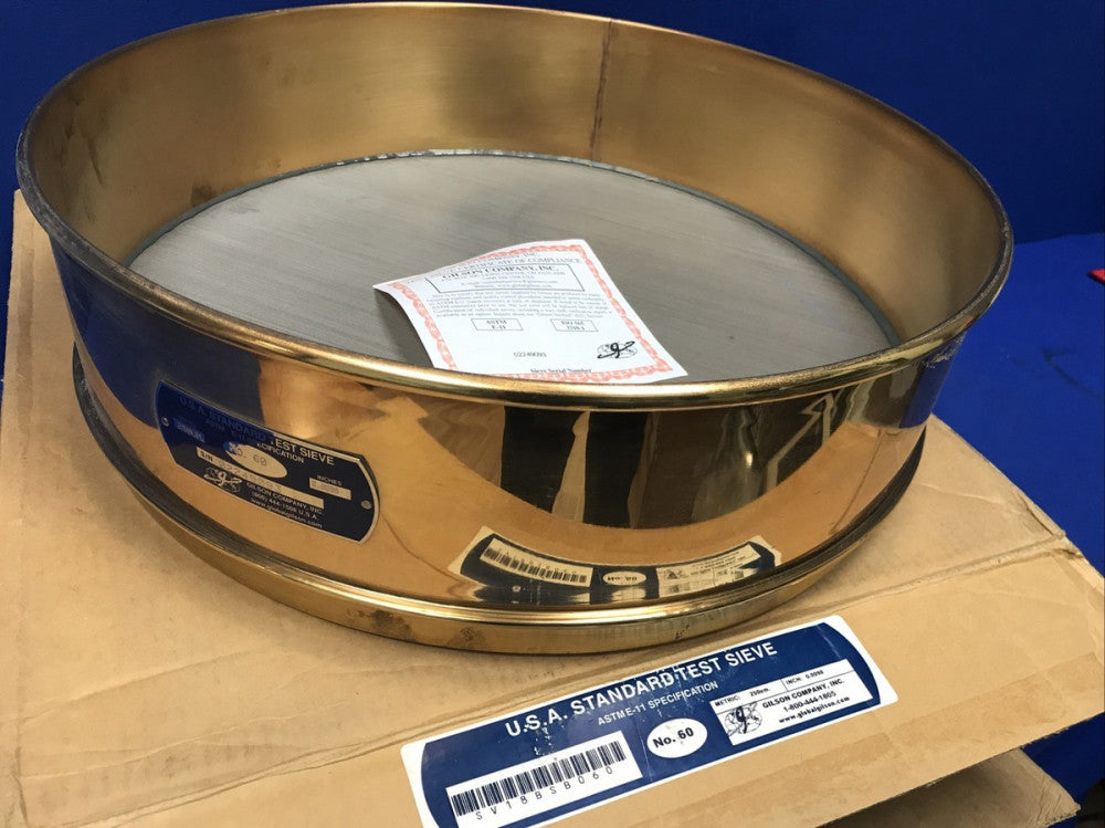 GILSON No. 60 USA Standard Test Sieve, Brass/Stainless 18"Dia x 4-1/2"Deep (NIB)