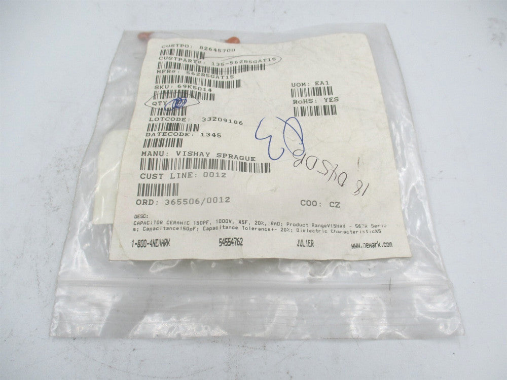 Vishay (562R5GAT15) 150 pF ±20% 1000V Ceramic Radial Capacitor - Lot of 2