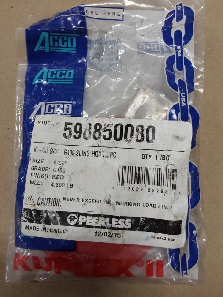 NEW ACCO KUBLEX K80 9/32" 7 MM SLING HOOK GRADE G100 598850080 4300LBS