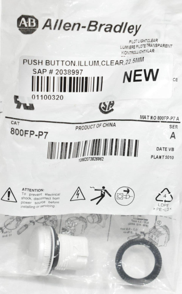 Allen Bradley 800FP-P7 Clear Cap Pilot Light Operator Assembly