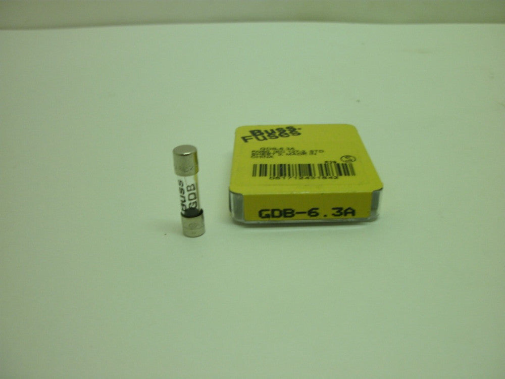 BUSSMANN GDB-6.3A FAST-ACTING MINIATURE GLASS FUSE 250V 6.3 AMP 1-(BOX OF 5) NIB