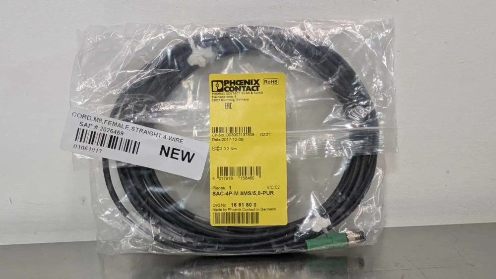 Phoenix Contact SAC-4P-M 8MS/5,0-PUR Cordset 1681800 10m M8 Black 4 Pin Male 4 W
