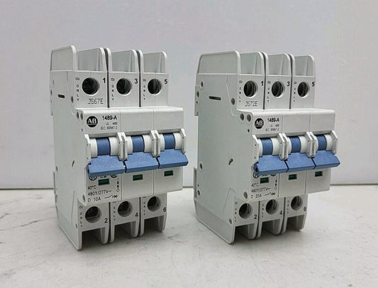 2 Total Allen Bradley 1489-A3D200 20A and 1489-A3D100 10A Circuit Breakers