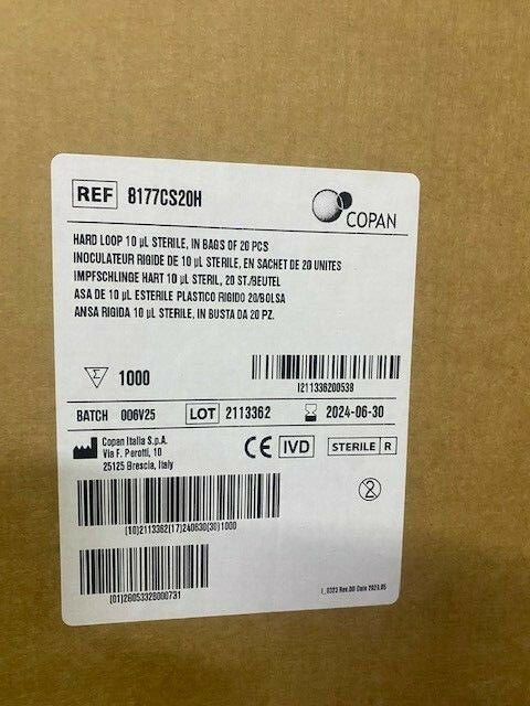 1,000 Pack, 8177CS20H Plastic Inocluation Loop Calibrated Disposable EXP 06/2024