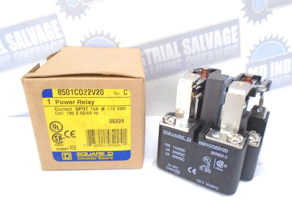 SQUARE D Power Relay 8501CO22V20 Ser C 120V Coil - Contact DPDT 10A@110 VDC-NIB