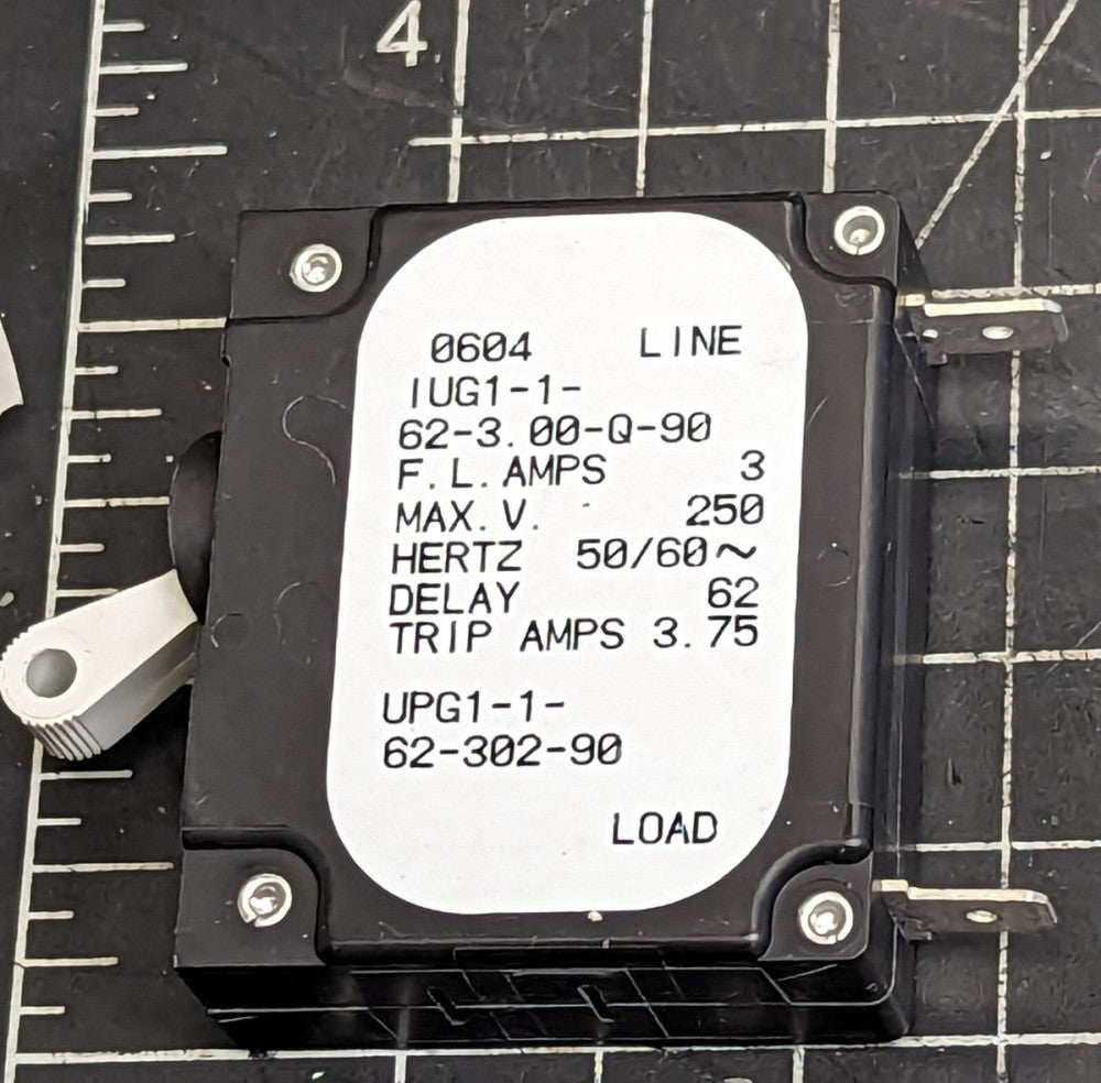Airpax 3A 1 Pole 250VAC Circuit Breaker UPG1-1-62-302-90 5925-01-022-5093 [B5BB]