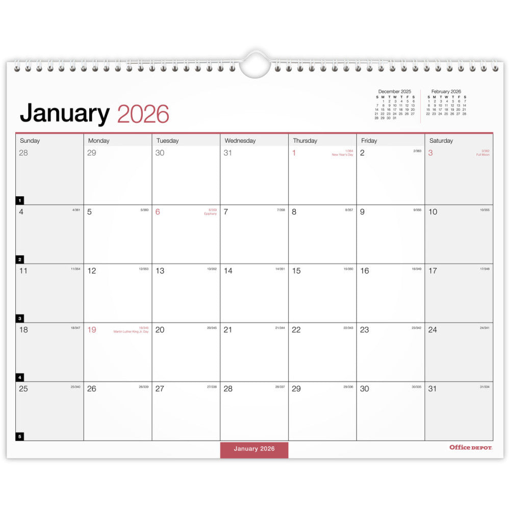 Office Depot Brand Monthly Wall Calendar, 15" x 12"