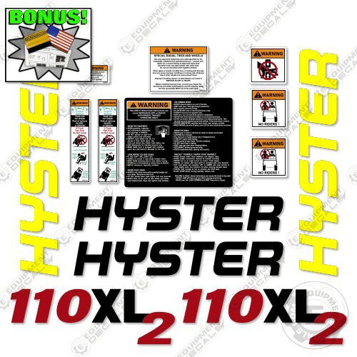 Fits Hyster 110XL2 Forklift Decal Kit Equipment Decals - 7 YEAR VINYL
