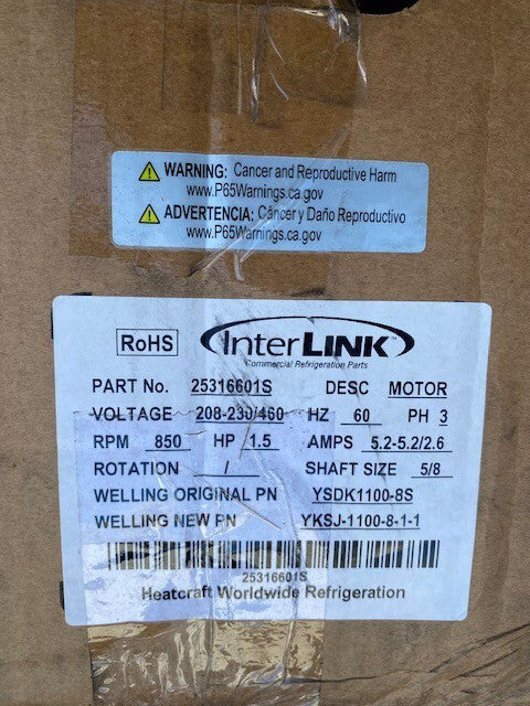 Heatcraft Refrigeration 25316601S 208-230/460v3ph 1.5hp 850rpm