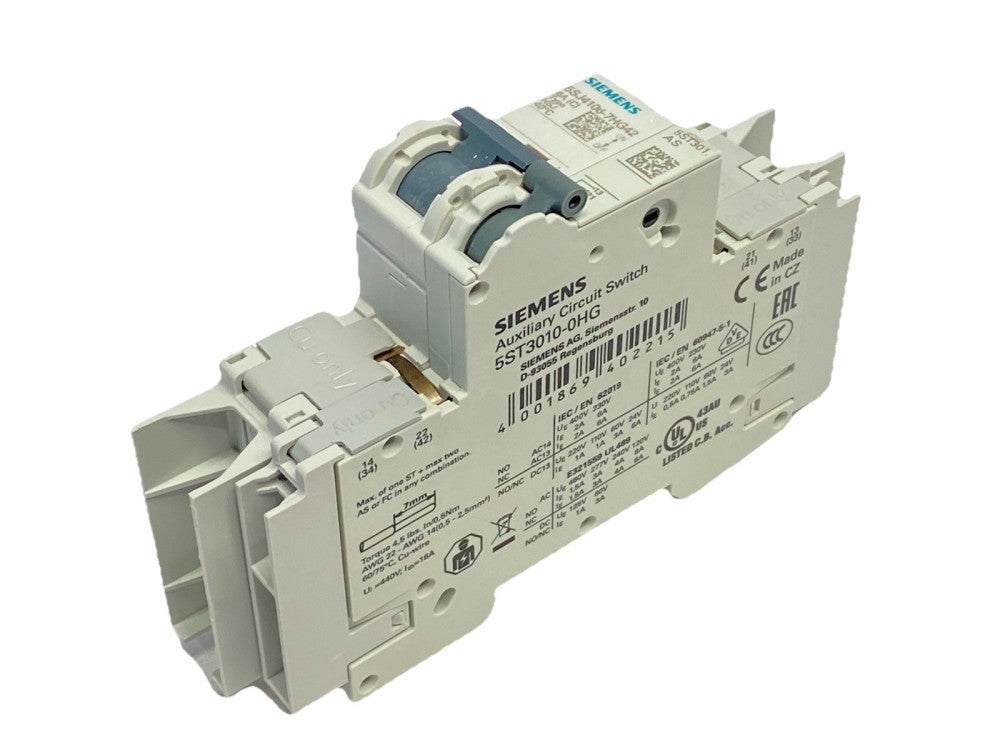 Siemens 5SJ4106-7HG42 Circuit Breaker 1P 6A 277VAC/480V w/ 5ST3010-0HG Switch