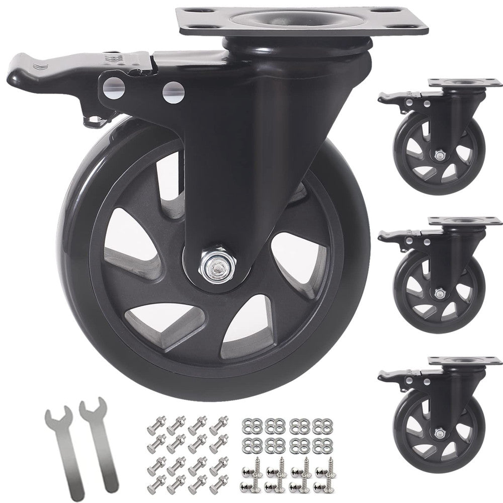 5 Inch Swivel Caster Wheels Set of 4, Heavy Duty Casters with Brake, Polyuret...