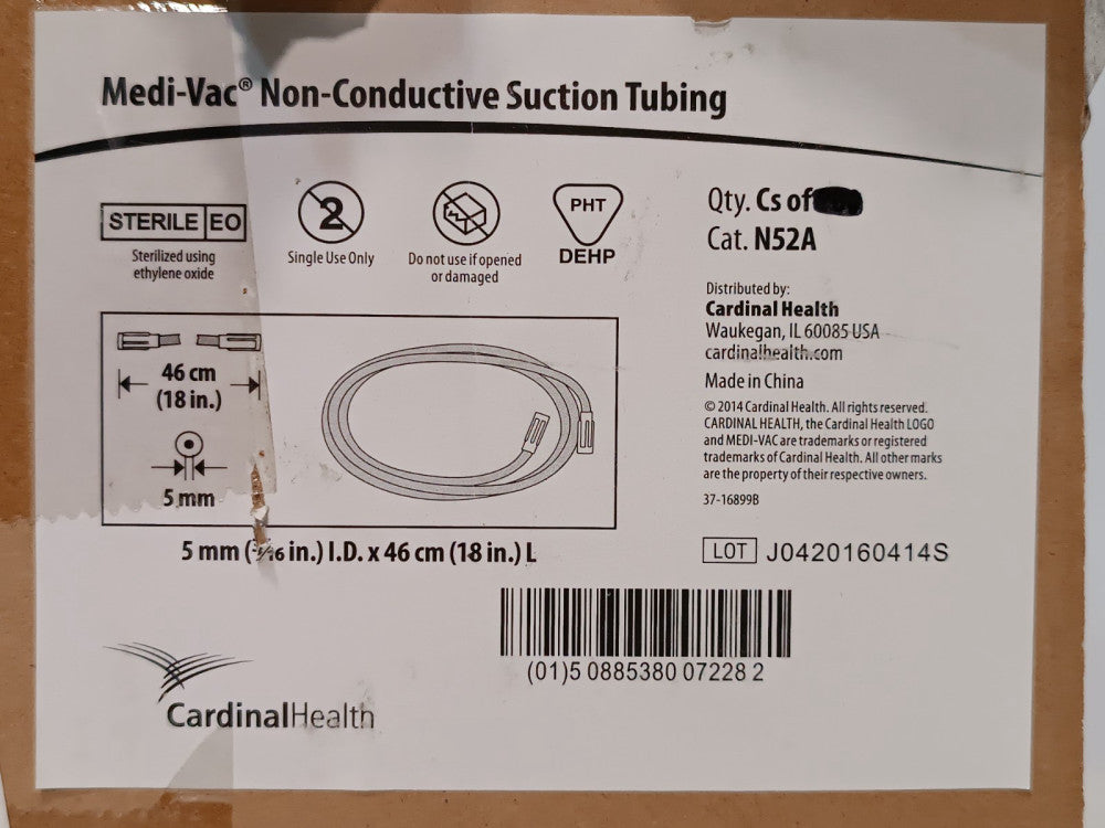 (80) Cardinal Health N52A Medi-Vac Non-Conductive Suction Tubing Single Use