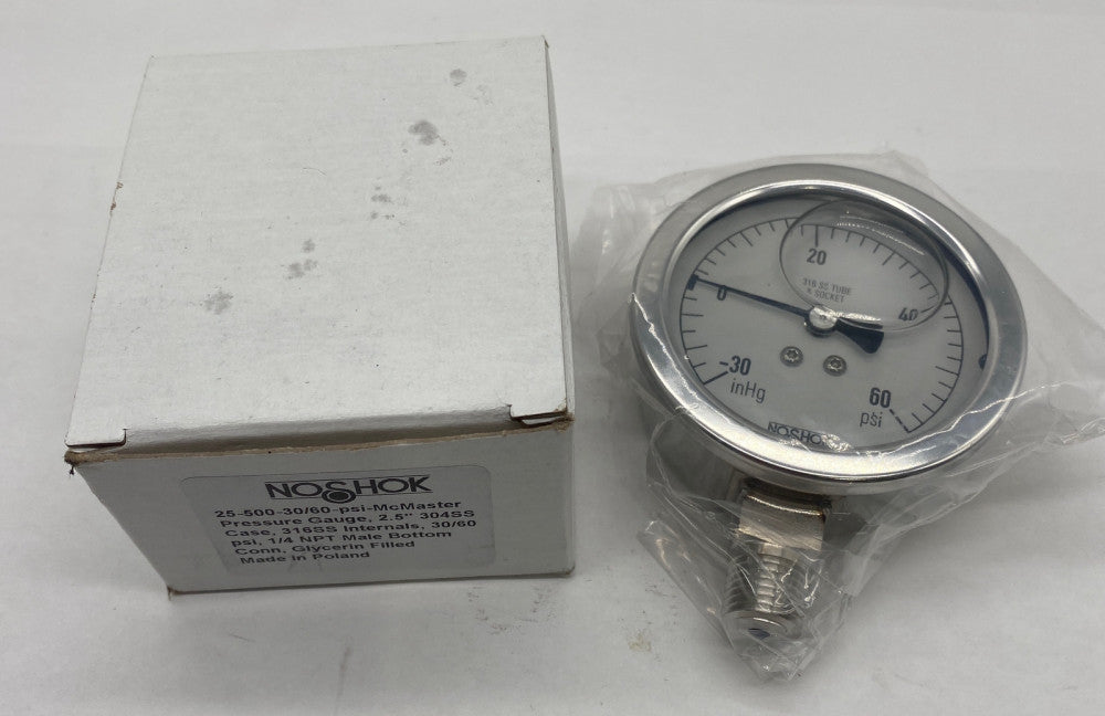 NoShok 8973ZNF9 Pressure Gauge, 2.5" 1/4" NPT 60Psi 