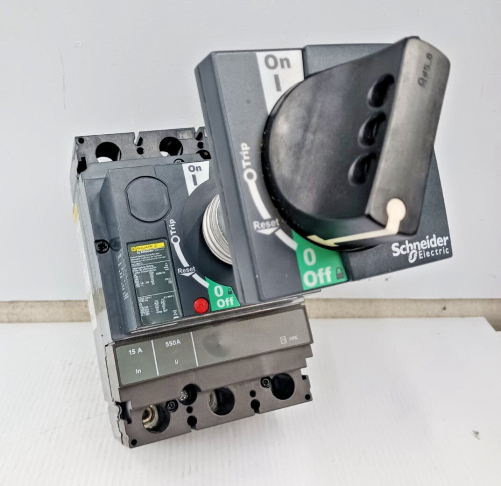 SQUARE D 15 AMP CIRCUIT BREAKER W/ Switch 3 POLE 600 VAC  250 VDC 100kA HLL36015