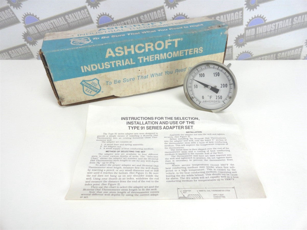 ASHCROFT 30 E160 R 060 0/250- 3'' w/5" Stem BIMETAL THERMOMETER (NEW in BOX)