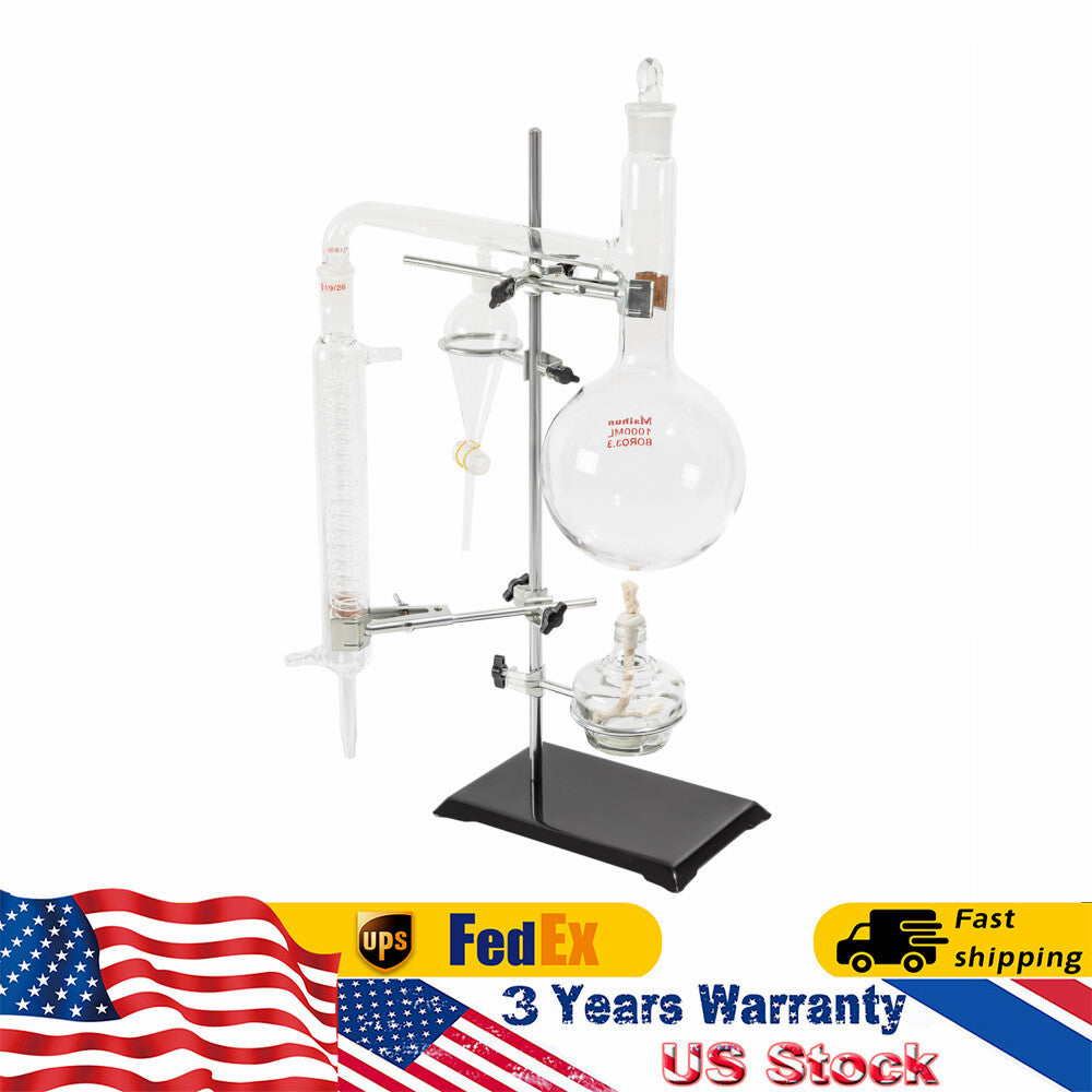 1000ml Distillation Apparatus Kit Lab Water Essential Oil Distiller Glassware